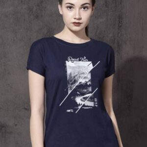 Women Printed Round Neck Pure Cotton Dark Blue T-Shirt