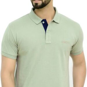 Men Solid Polo Neck Cotton Blend (220 gsm) Green T-Shirt