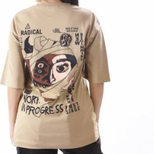 Women Graphic Print, Typography Round Neck Pure Cotton Beige T-Shirt